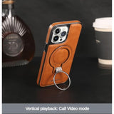 Luxury Leather Invisible Stand For Iphone Case, Iphone Leather Case With Magsafe, Case Drop Protection For Iphone 15/14/13/12 Pro Max (Brown, For Iphone 14 Promax)