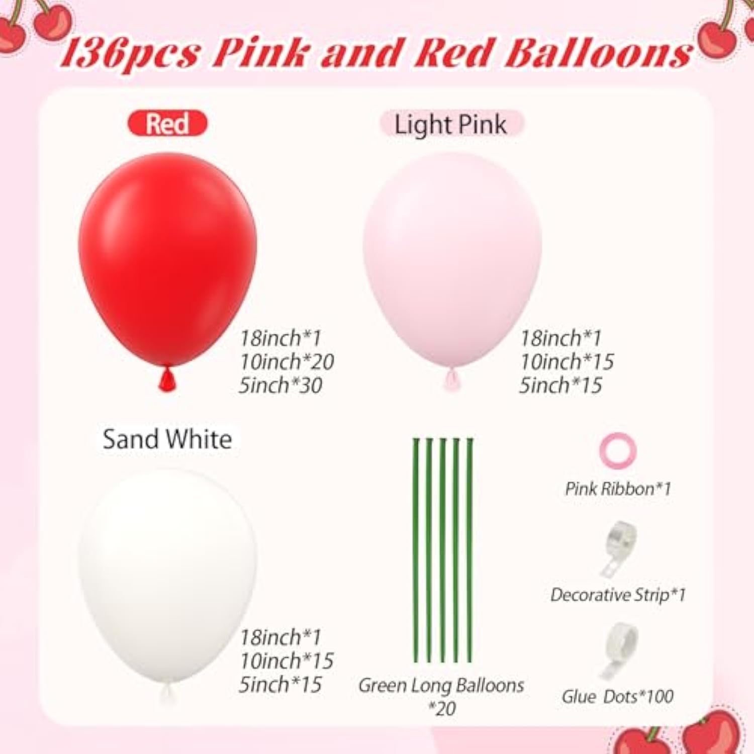 Pink And Red Balloon Arch Kit With Red Light Pink Sand White Green Long Balloons For Baby Shower Birthday Party Decorations
