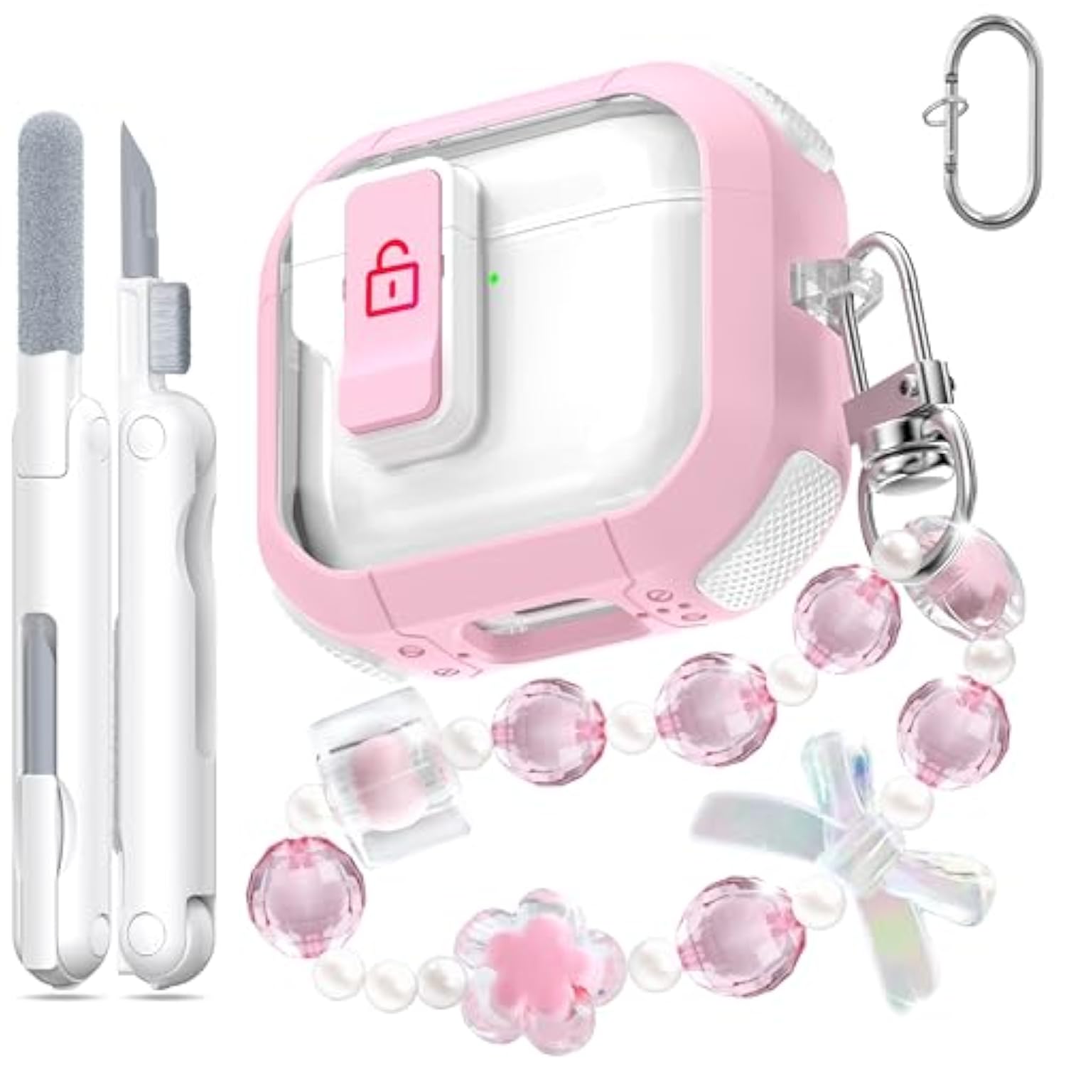 For Airpods 4Th Generation Case Cover, Transparent Design With Automatic Pop-Up Lid, Includes Cleaning Tool, Durable And Shockproof For Airpods 4 Case 2024, Pink