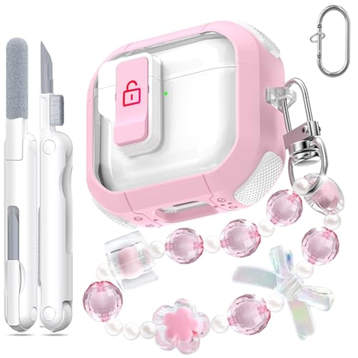 For Airpods 4Th Generation Case Cover, Transparent Design With Automatic Pop-Up Lid, Includes Cleaning Tool, Durable And Shockproof For Airpods 4 Case 2024, Pink