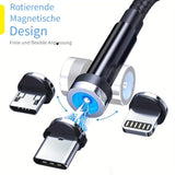 Magnetic Charging Cables For Multiple Device (3/6/10Ft Black),3 In 1 540° Rotating Magnetic Phone Charger Cord,(Avoid Port Wear,Led Light) Multi Magnet Tips Charge Any Micro Usb,Usb C,Iproducts