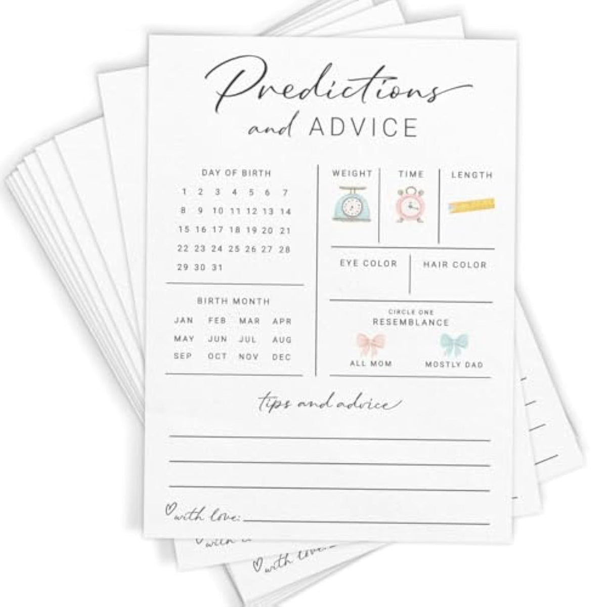 Baby Predictions & Advice Cards For New Parents – Baby Shower Game, Wishes For Mommy & Daddy, Gender Reveal Boy Or Girl, Modern Minimal Design, 30 Cards