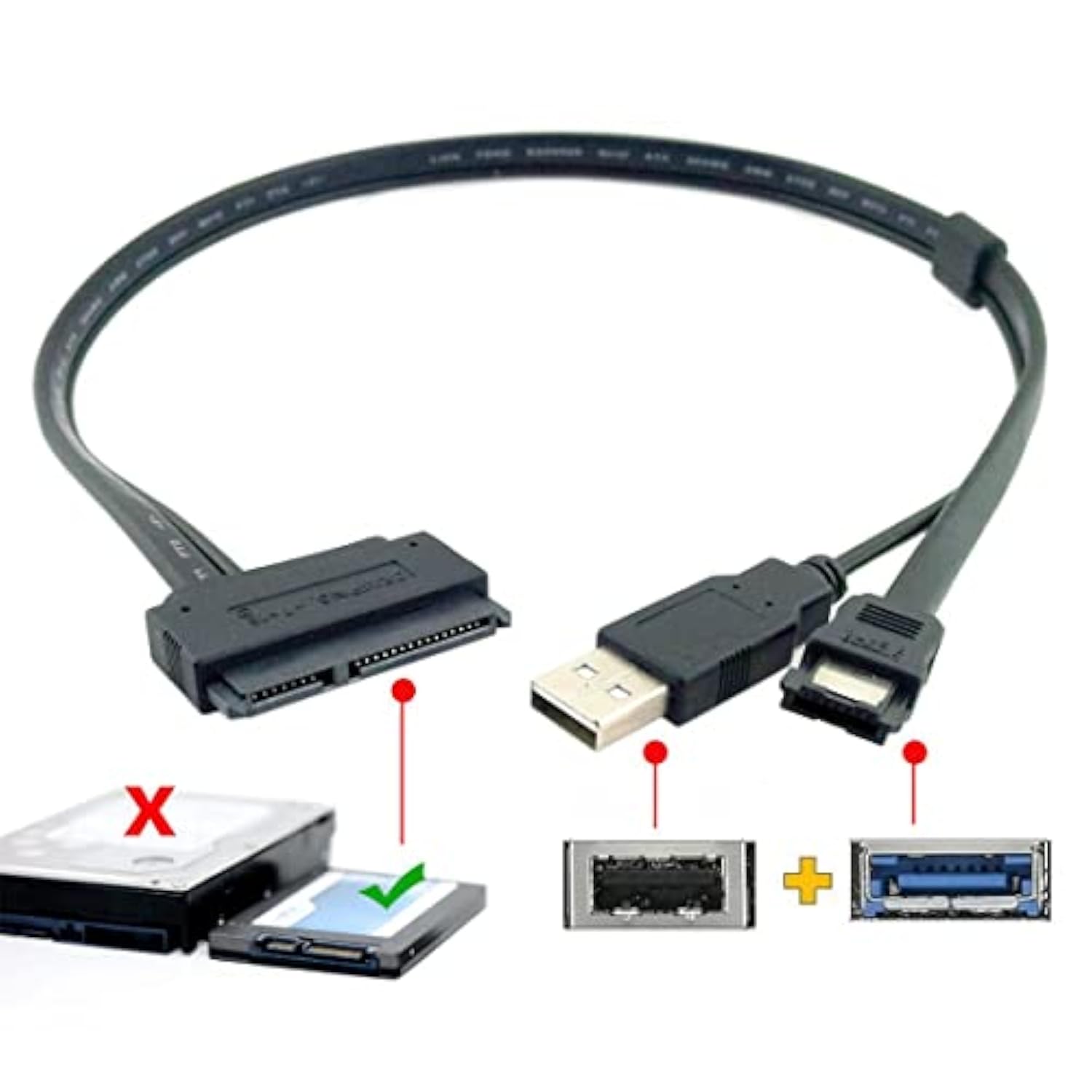 Cy 2.5 Inch Hard Disk Drive Sata 22Pin To Esata Data + Usb Powered Cable 50Cm