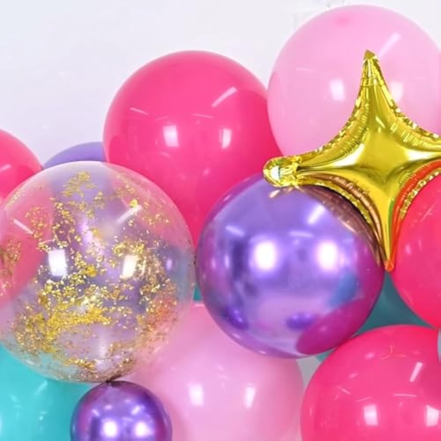 Pink Purple Balloon Arch Kit, Blue Pink Purple Balloon Arch Kit, Hot Pink Teal Balloons Arch, Hot Pink Balloon Garland With Confetti And Foil Balloons For Girls Birthday Party Decorations