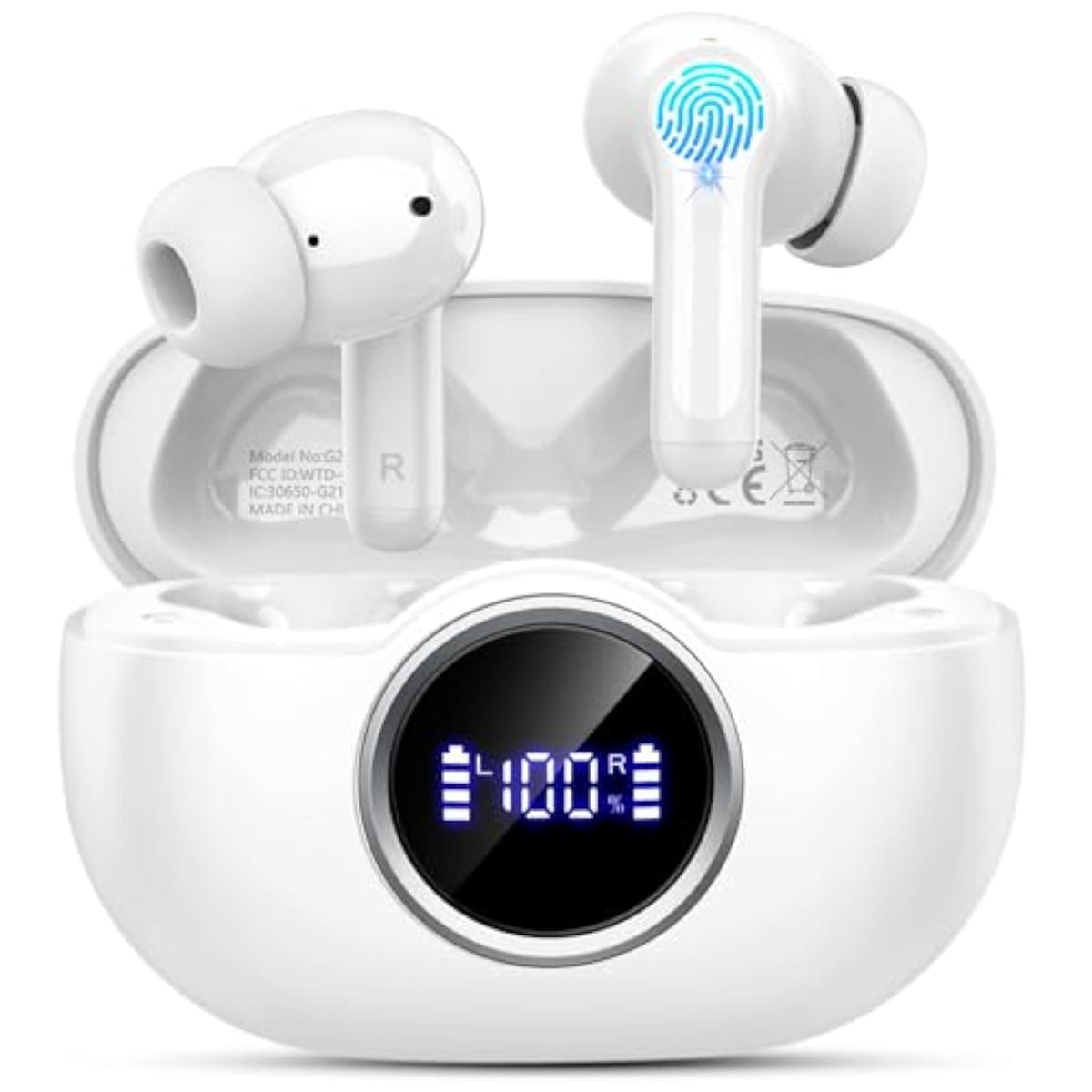 Wireless Earbuds, 2025 Bluetooth 5.4 Headphones Deep Bass Stereo Ear Buds, 4 Enc Noise Cancelling Mic 36Hrs Usb-C In-Ear Earphones Ip7 Waterproof Sport Workout For Laptop Pad Android Ios Phone, White