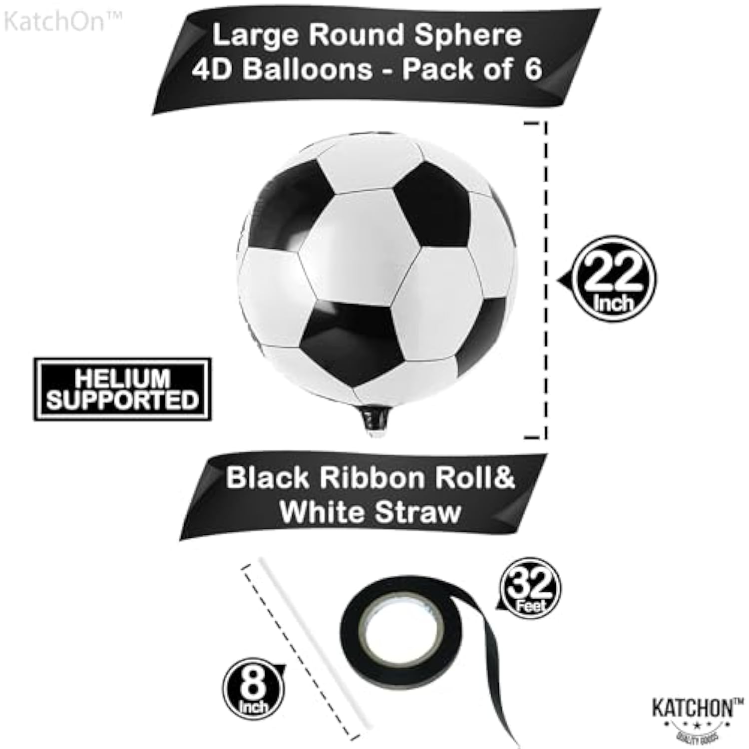 ,Huge Soccer Ball Balloons - 22 Inch-Pack Of 6 | Soccer Birthday Party Decorations | Soccer Party Decorations | Soccer Balloons | Soccer Decorations For Party | Helium Supported