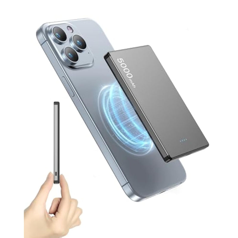 Wireless Portable Charger,5000Mah Slim Magnetic Power Bank Phone Charger With Usb-C Cable, Pd 20W Fast Charging Mag-Safe Battery Pack Travel Charger For Phone 16 15 14 13 12 Pro Max (Gray)