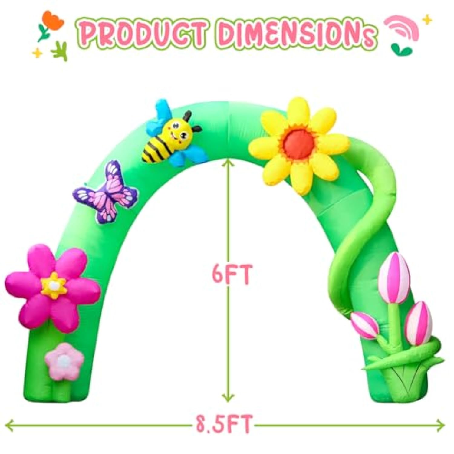 8Ft Spring Inflatable Arch With Flower Outdoor Decoration, Blow Up Easter Decoration, Built-In Leds For Holiday Party, Garden, Lawn, Yard, Patio, Indoor, Outdoor