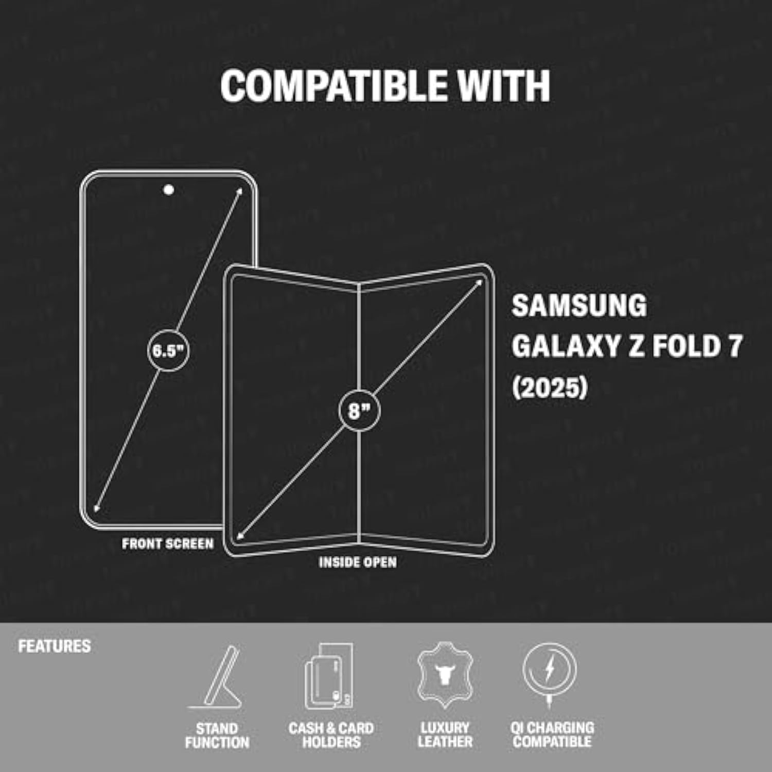 Case Compatible With Samsung Galaxy Z Fold7 2025 – Premium Leather Wallet Case With Stand Function And Card Slots (Black)