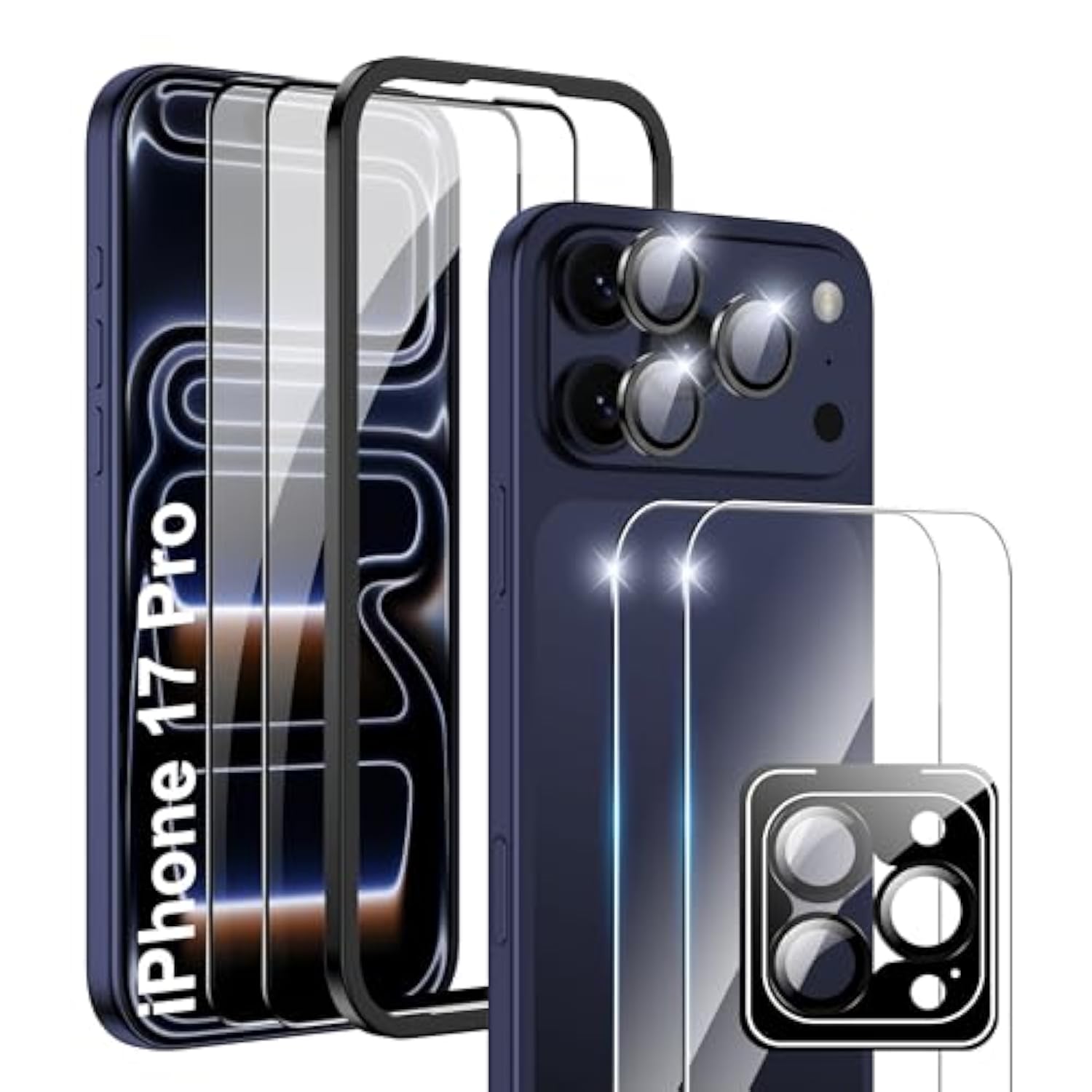 For Iphone 17 Pro 6.3 Inch Screen Protector,[2+1+2 Pack] Front Screen Protector+Camera Lens Protector+Back Screen Protector,9H,Tempered Glass,Anti-Scratch,Ultra Hd,Full Coverage