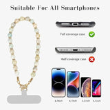 Wrist Strap, Natural Gemstone Beaded Phone Charm Chain For Women & Girls, Detachable Lanyard With 2 Tether Tabs For Most Cellphone Cases