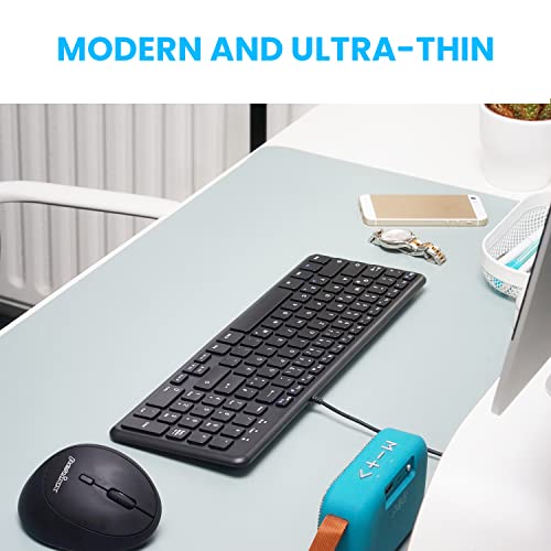 Periboard-213U Wired Silent Usb Scissor Keyboard - 14.45X4.76X0.70 Inches Compact Design With Number Pad - Black - Us English (Pb-213Bus-11738)