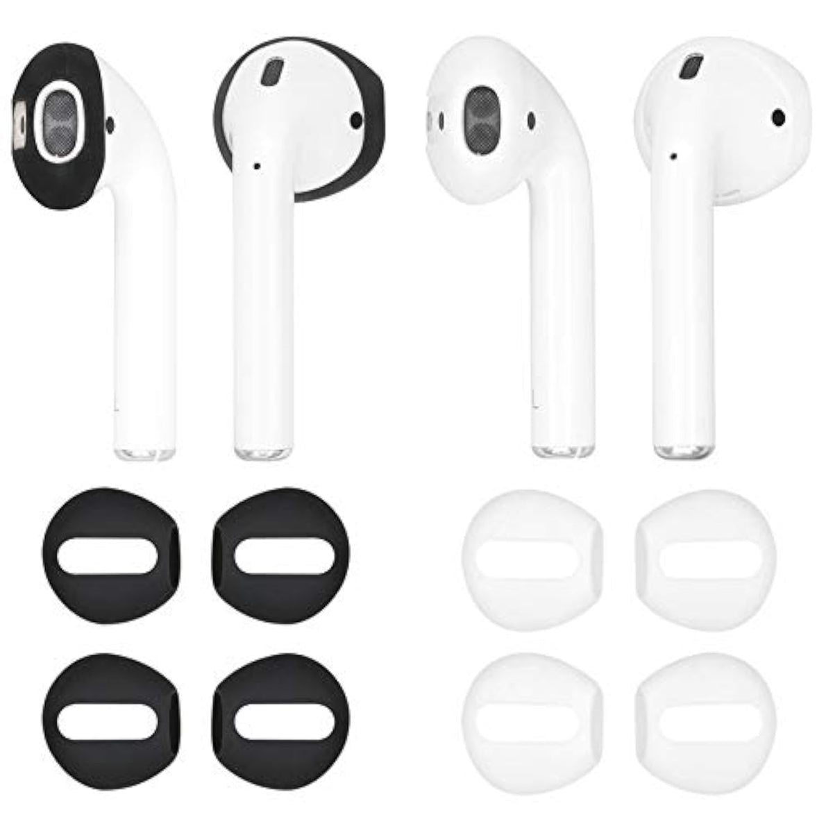 (Fit In Case) 4 Pairs Replacement Super Thin Slim Silicone Earbuds Ear Tips And Covers Skin Accessories For Apple Airpods Or Earpods Headphones (Fit In Charging Case) (Black White)