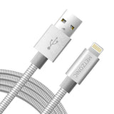 MFi Certified Metal Braided Charger Cable 6.6ft Stainless Steel Chew Proof Lightning Cord with Short-Circuit Resistant Coating, Fast Charging & Data