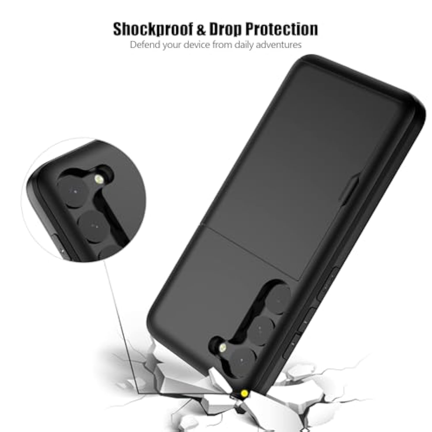 Wallet For Samsung Galaxy S23 Fe Case With Card Holder Dual Layer Military Grade Protective Shockproof Hidden Card Slot Slim Fit Phone Cover - Black