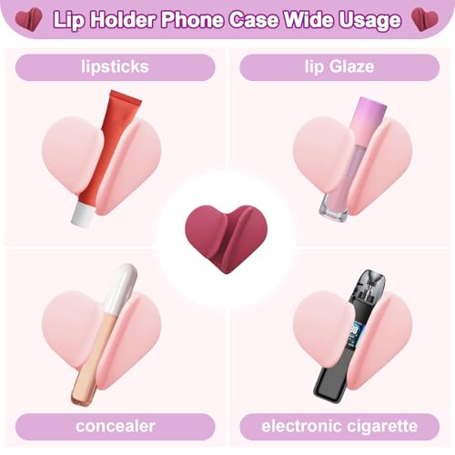 Phone Case Lip Gloss Holder,2026 New Model, Heart Shaped Gloss Bracket,Self-Adhesive Lip Holder Suitable for iPhone and Android (White)