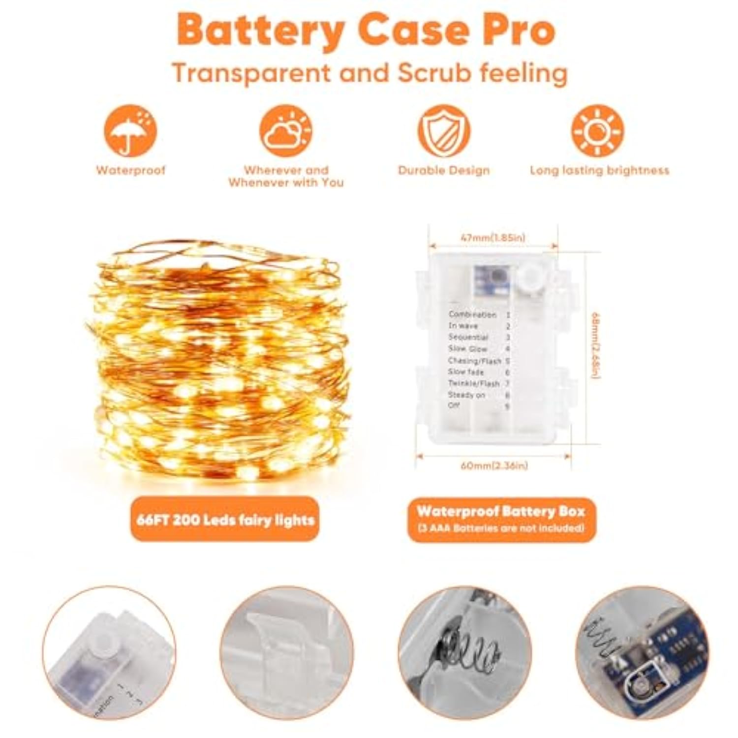 2 Pack 65.6 Ft. Battery Operated Outdoor String Lights With Remote & Timer, Led Warm White Fairy Lights, Waterproof Twin