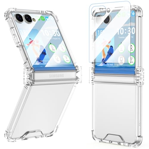 Designed for Galaxy Z Flip 7 Case with Hinge Protection & Built-in Tempered Glass Screen Protector for  Flip 7 Full Cover Phone Protection