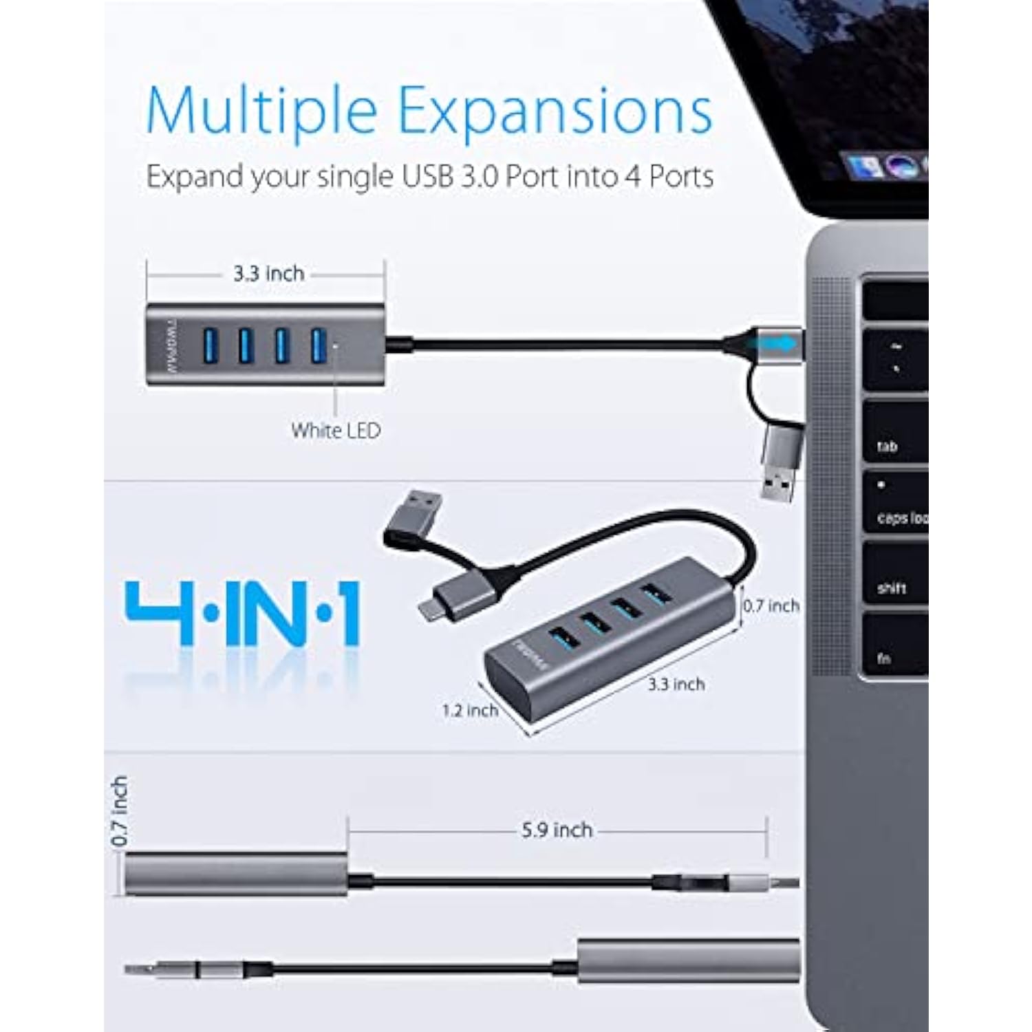 Usb To Usb Hub & Usb C Hub T1-Ac, Usb C To Usb 3.0 High Speed Ports Hub, 4-Por