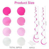36 Pcs Hot Pink Hanging Swirl Decorations Ombre Pink White Felt Swirl Streamer Spiral Ceiling Decoration Garland For Birthday Bachelorette Wedding Bridal Shower Engagement Pink Girl Hen Party Supplies
