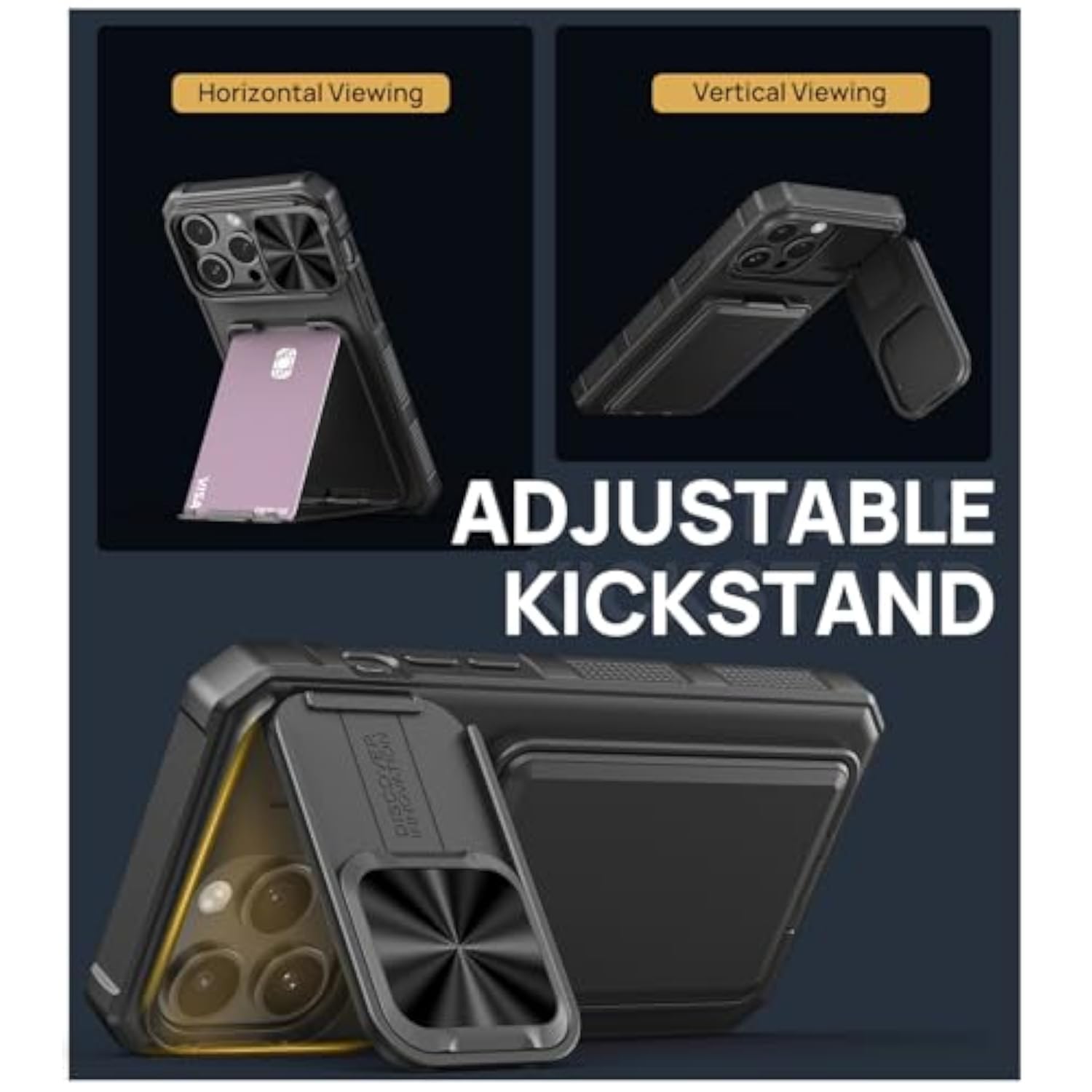 iPhone 15 Pro Max Case with Card Holder and Kickstand, Black - Premium Protection for Your Device