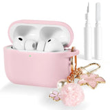 AirPods Pro 3 Case Cover for Women Girls 2025 with Cleaning Kit and Cute Bling Keychain, Soft Silicone Protective Case Compatible with Apple AirPods Pro 3rd Generation Accessories, Pink