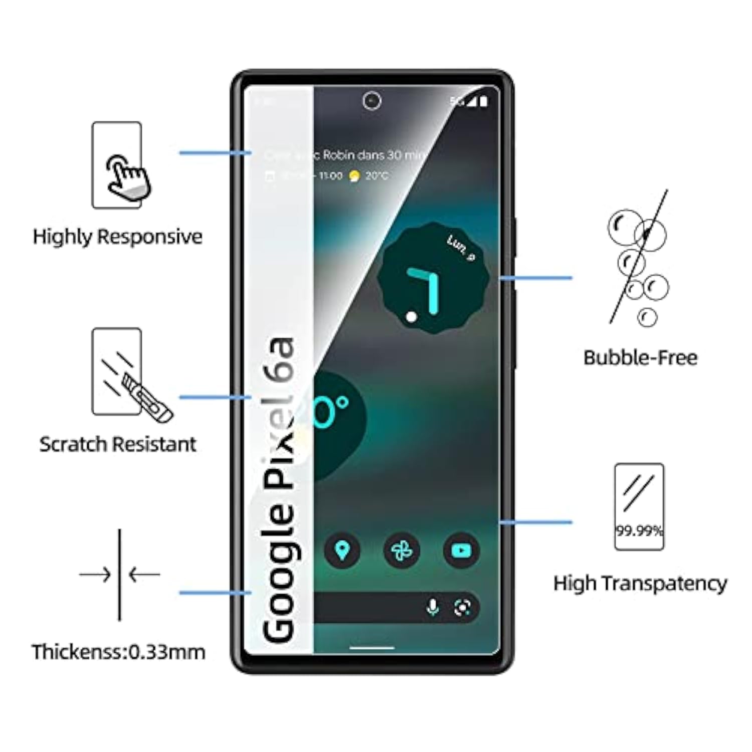 3-Pack Google Pixel 6A 6.1" Tempered Glass Screen Protectors Anti-Scratch