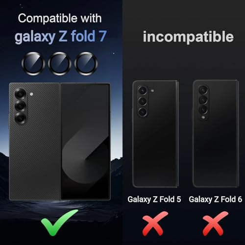 for Galaxy Z Fold 7 Camera Lens Protector, 9H Tempered Glass Anti Scratch Camera Screen Protector Film, Zfold7 Metal Individual Ring Lens Cover for