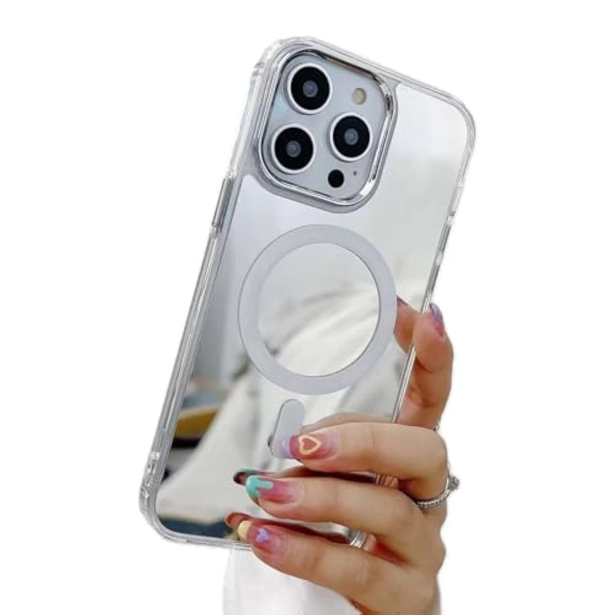 Miagon Mirror Magnetic Case For Iphone 14 Pro Max,Cover [Compatible With Magsafe] Makeup Mirror Effect Bright Reflection Plating Bumper Back Rubber Phone Case