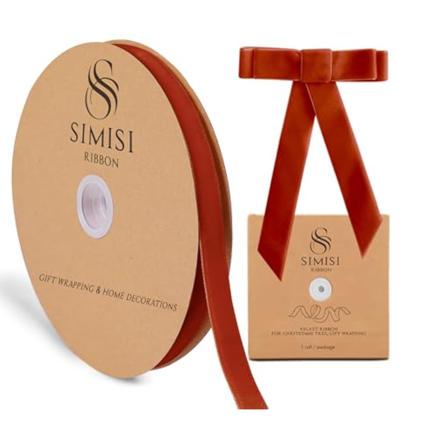 Burnt Orange Velvet Ribbon 5/8'' 25 Yards For Christmas Tree, Gift Wrapping, Flower Bouquet, Wreath Decorations, Bow Making