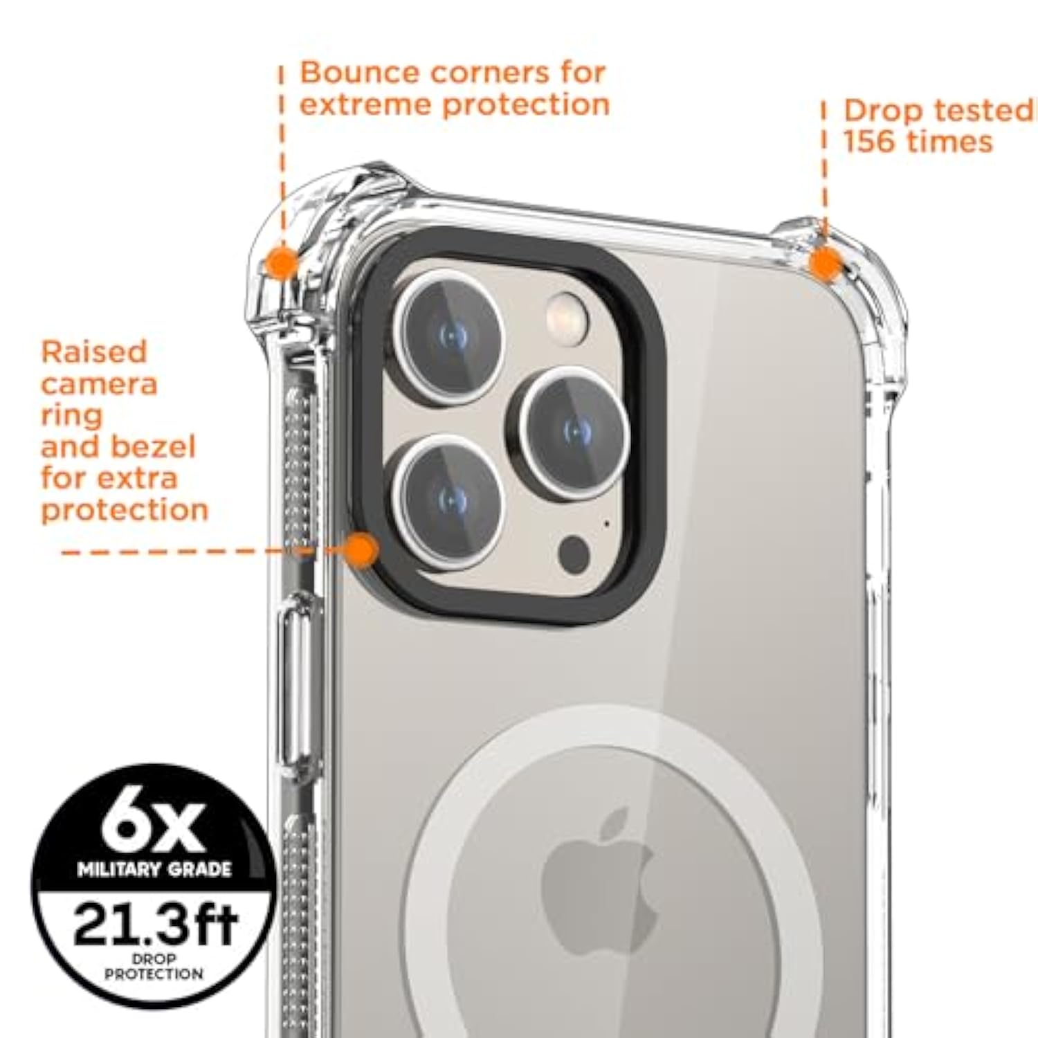 Clear Bounce Case For Iphone 15 Pro Max Titanium Compatible With Magsafe, Shockproof Protective [Non-Yellowing] [Military Grade] Magnetic Mag Safe Hard Phone Cover For Iphone 15 Promax