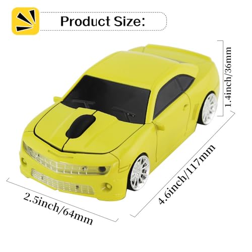 Car Mouse Wireless Sport Car Shape Mouse Laptop Desktop Computer Mouse Optical Mice With 2.4Ghz Nano Usb Led Headlight (B-Yellow)