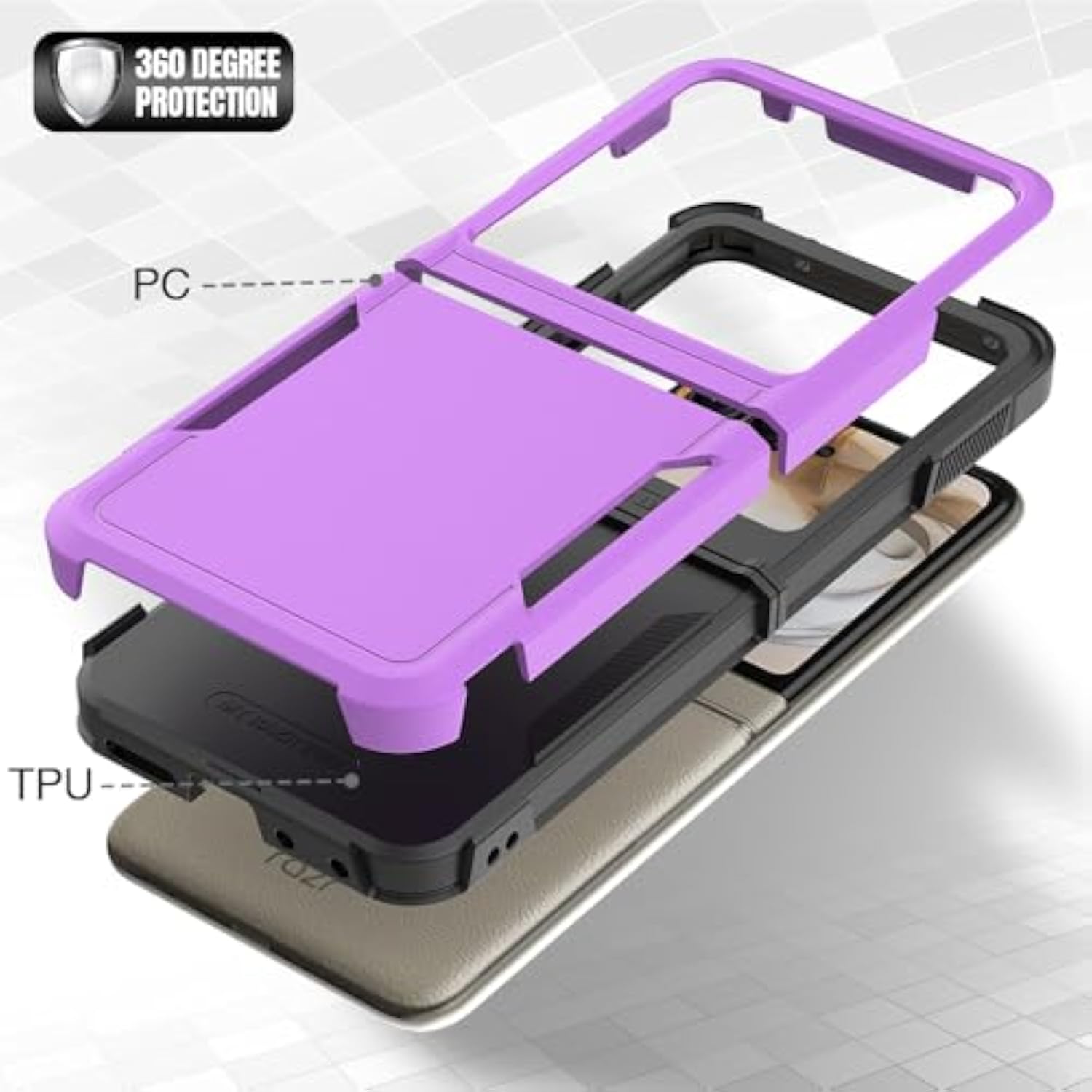 For Motorola Moto Razr 2024 Case With 2 Pack Hd Screen Protector, Dual Layer Protective Hard Pc Back & Soft Bumper Shockproof Phone Cover Case For Moto Razr 2024, Purple