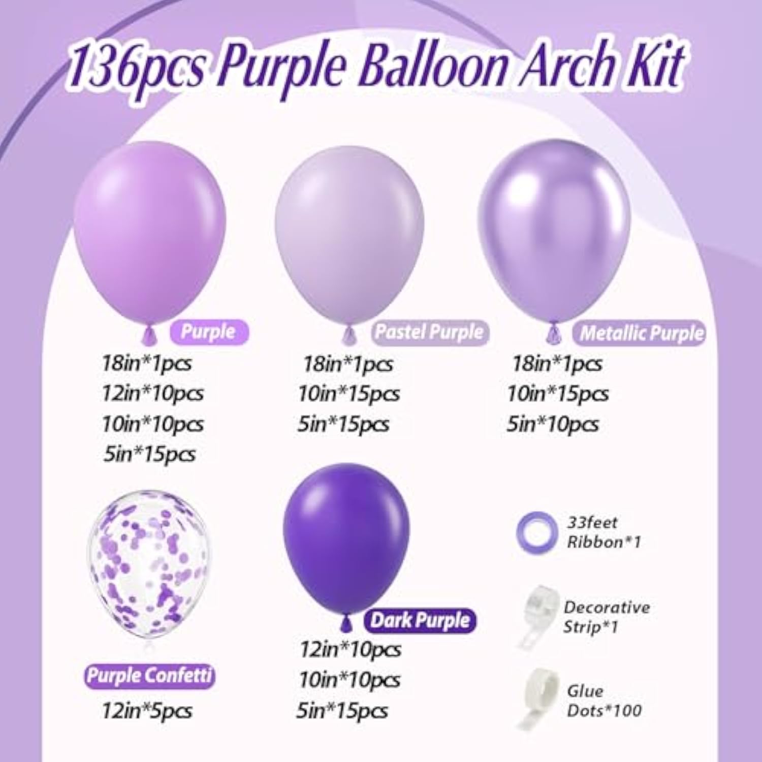 136pcs Purple Balloon Garland Kit for Birthday, Wedding, or Baby Shower Decor