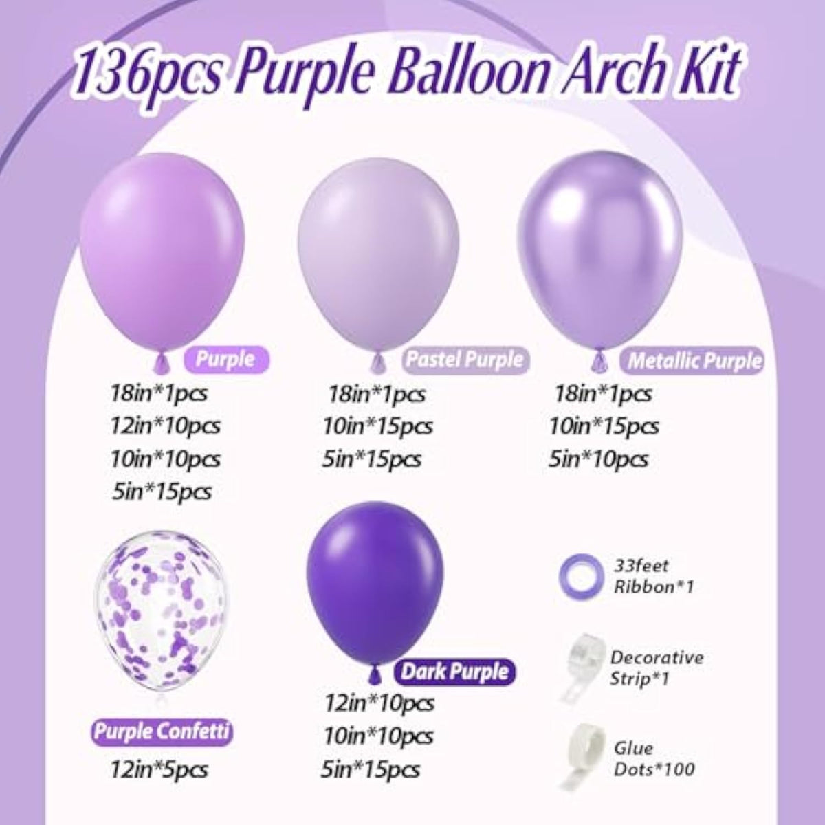 136pcs Purple Balloon Garland Kit for Birthday, Wedding, or Baby Shower Decor
