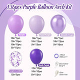 136pcs Purple Balloon Garland Kit for Birthday, Wedding, or Baby Shower Decor