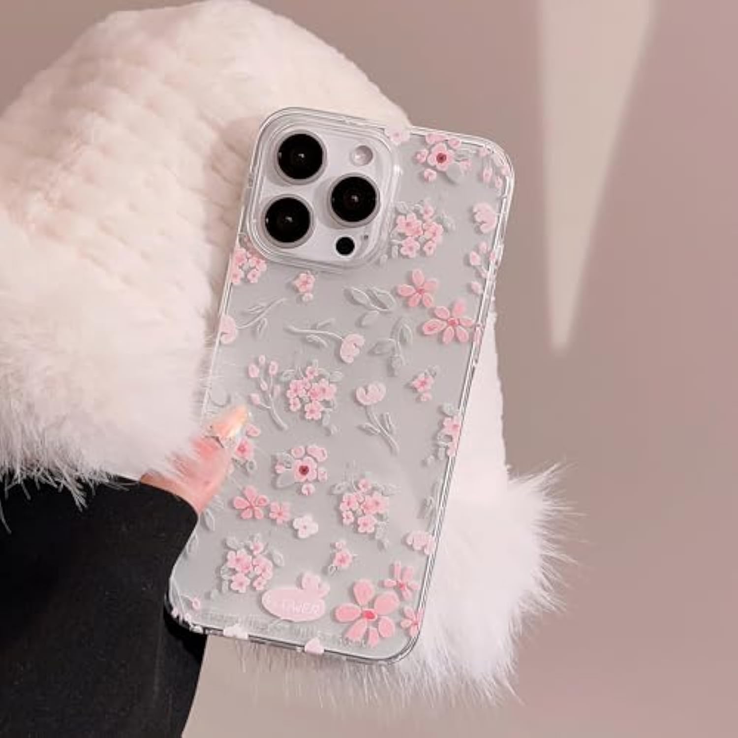 Compatible For Iphone 16 Pro Case For Clear Pink Flower Cute Aesthetic Design Floral Women Teen Girls Silicone Slim Cover Protection Phone Cases-Clear