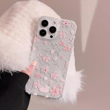 Compatible For Iphone 16 Pro Case For Clear Pink Flower Cute Aesthetic Design Floral Women Teen Girls Silicone Slim Cover Protection Phone Cases-Clear