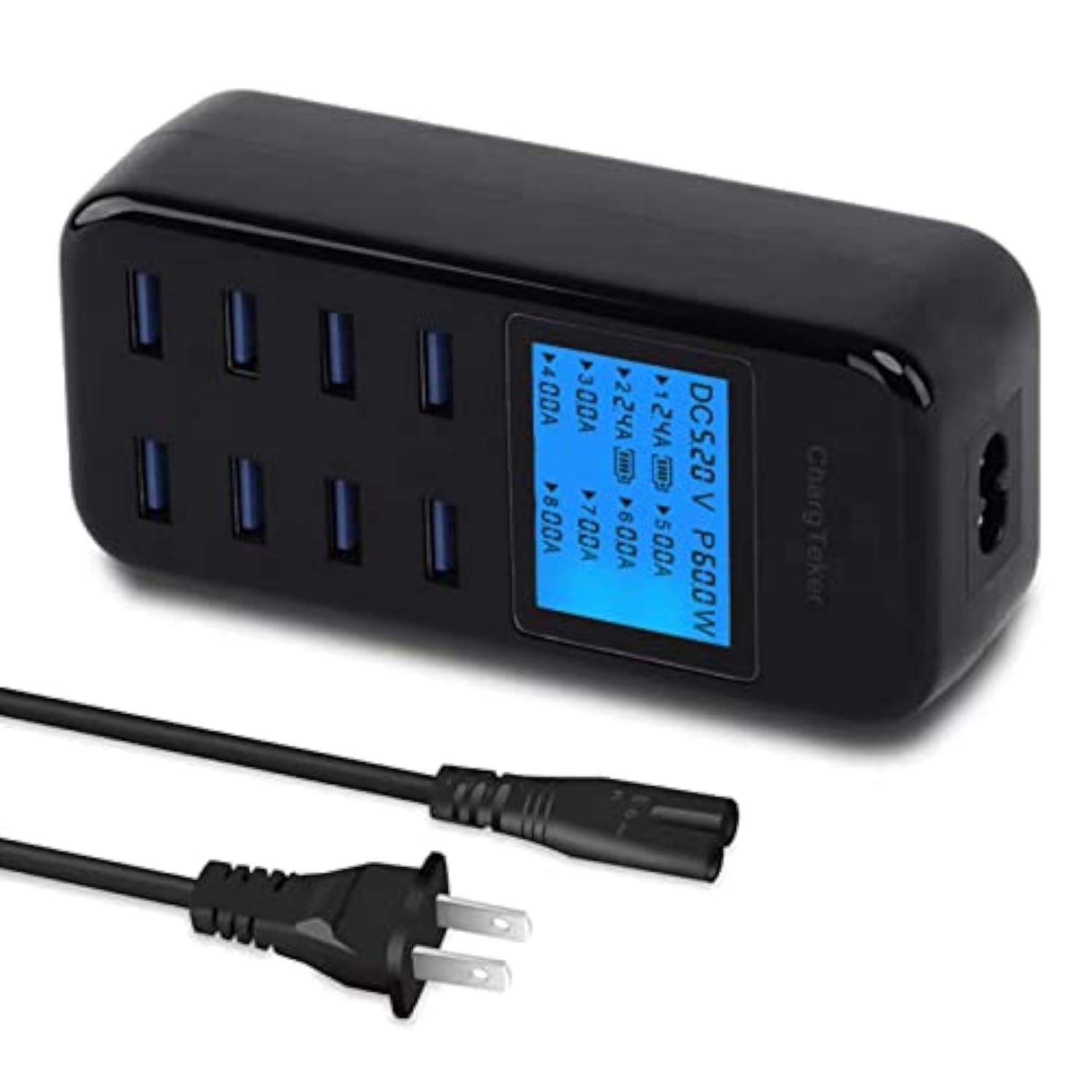 Usb Charging Station, 60W 8 Port Charging Hub 12A Usb Charger Station With Lcd Display For Multiple Devices, Smart Desktop Charger For Iphone 14/14 Pro/13 Pro/13 Pro Max, Galaxy, Ipad