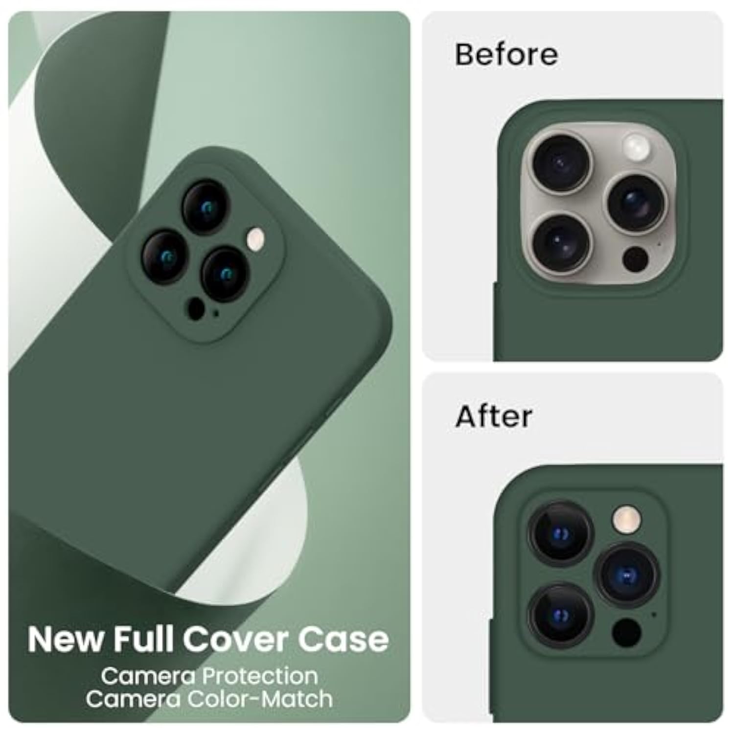 iPhone 15 Pro Silicone Case with Camera & 2 Screen Protectors 6.1in Alpine Green