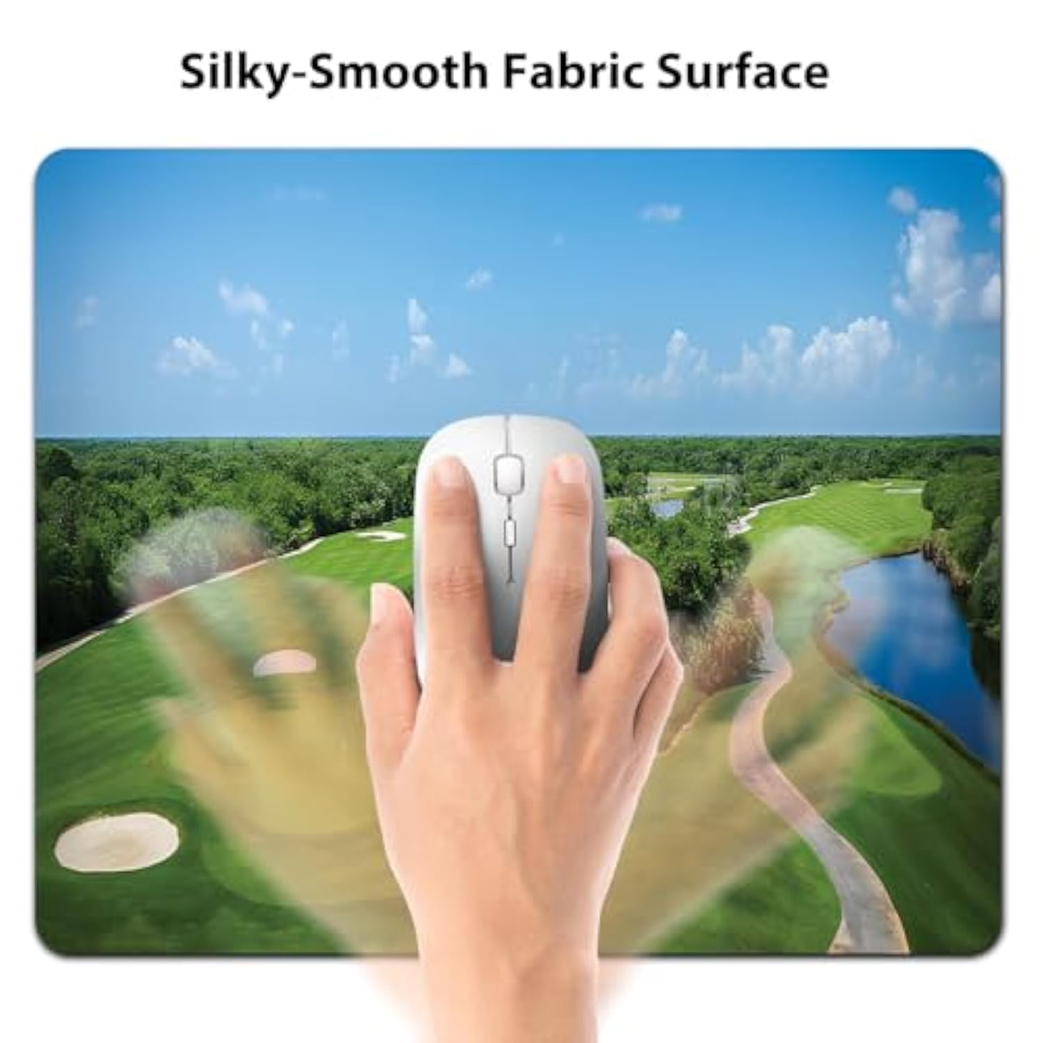 9.5"X 7.9" Mouse Pad (Golf Course Scene), Non-Slip Mat For Desk, Smooth Surface For Gaming & Office Work, Panoramic Real Picturesque Of A Field Forest Greenery In The Open