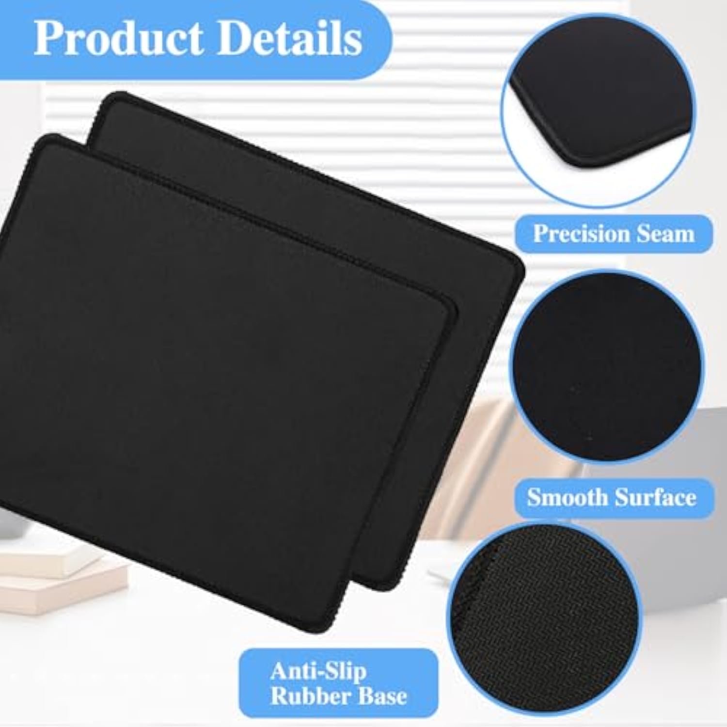 20 Pack Mouse Pad With Stitched Edge,2Mm Black Mouse Pads,Mousepads With Non Slip Rubber Base,Premium-Textured & Waterproof Mousepad For Computers Laptop Office Home,8.7X7.1In