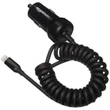 12W (5V, 2.4A) Fast Charging Car Charger With Coiled Lightning Cable For Iphone, Ipad And Apple Devices, 1.5 Ft - Black