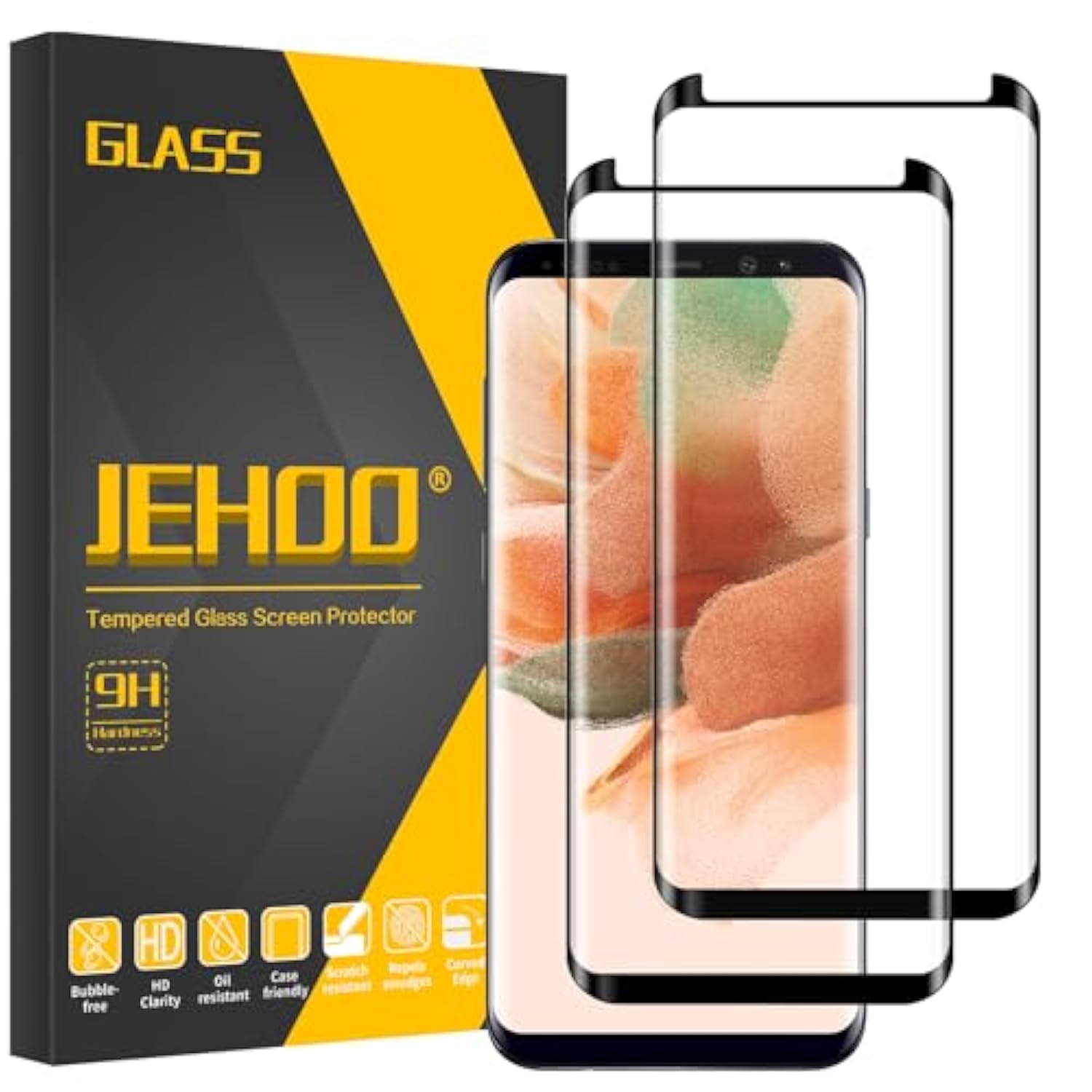 [2 Pack] Tempered Glass Screen Protector For Samsung Galaxy S9 Plus, Support Fingerprint, 9H Tempered Glass Film, Easy Installation, Bubble Free, Anti Scratch