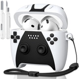 AirPods 4 Case Cover with Cleaner Kit, 3D Game Controller Design Silicone Protective Case for AirPods 4th Generation 2024 (White/Black)