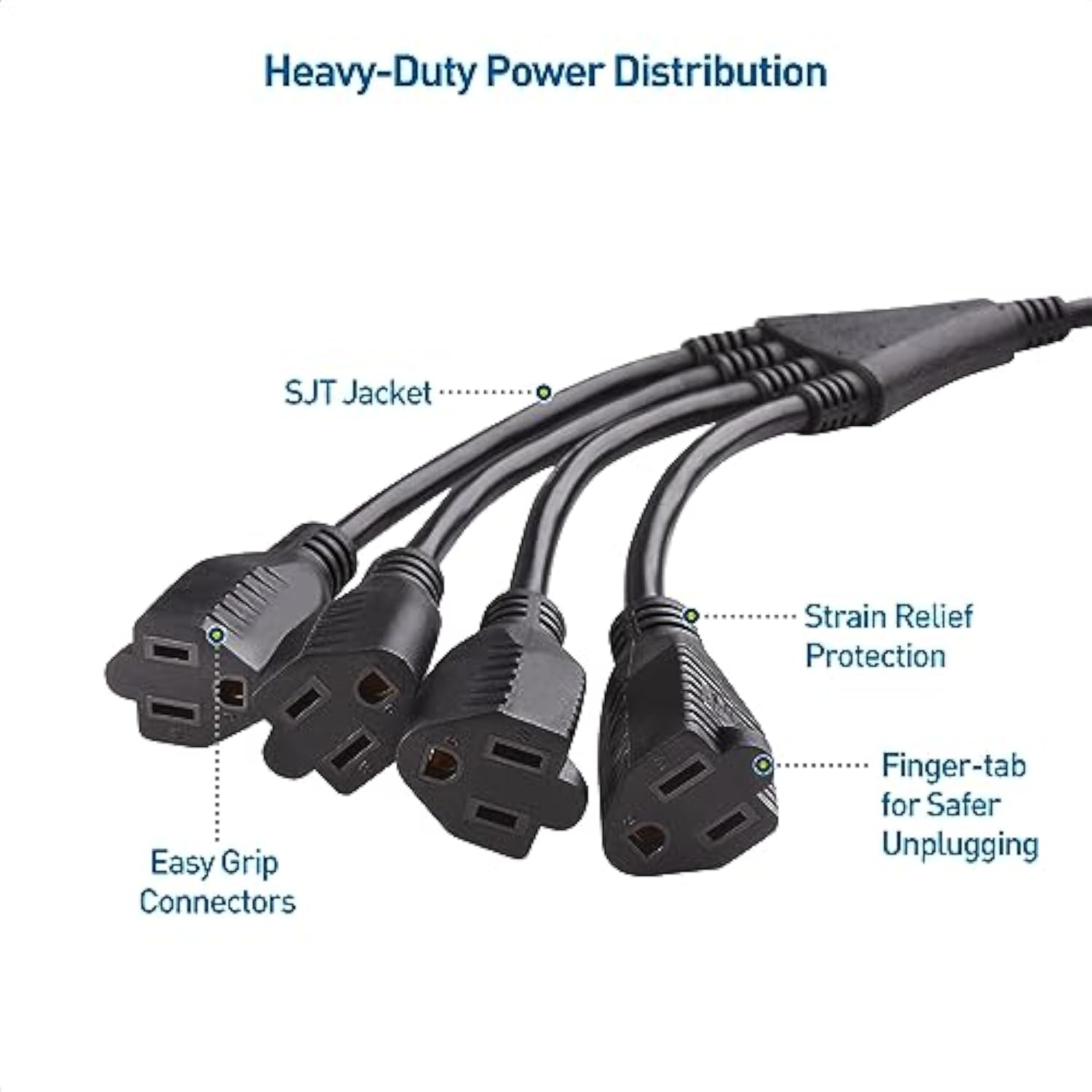 Cable Matters 2-Pack 4 Outlet Power Splitter Cord - 1.5ft, NEMA 5-15P to NEMA 5-15R Y Power Cord Splitter, 16 AWG Outlet Saver, 4 Way ExtensionCord, 1.5 Feet