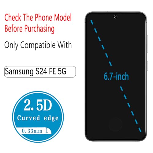 2 Pack Privacy Screen Protector for  Galaxy S24 FE Anti Spy Private Tempered Glass, Support Fingerprint Unlock, Anti Scratch, Bubble Free