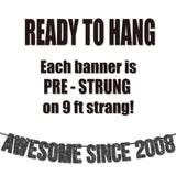 Pre-Strung Awesome Since 2008 Banner For 17Th Birthday Party Decoration,Happy 17Th Men Women Birthday Party Banner,Handmade - Black
