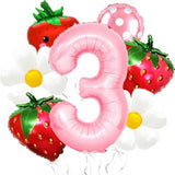 Strawberry Balloons Berry 3St Birthday Decor - 40 Inch Mylar Pink Number 3 Balloons - Strawberry Foil Balloons For Strawberry Party Decoration - Strawberry Theme Birthday Party Decorations