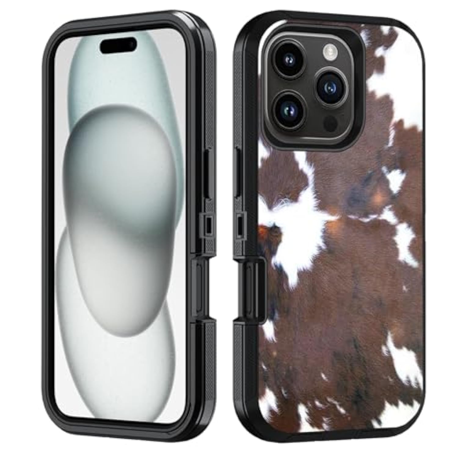 For Iphone 16 Pro Max Case, Heavy Duty 3 In 1 Hybrid [Military Grade] Shockproof Drop Full-Body Protective Cover For Iphone 16 Pro Max (6.9 Inch, 2024), Brown Cow Print